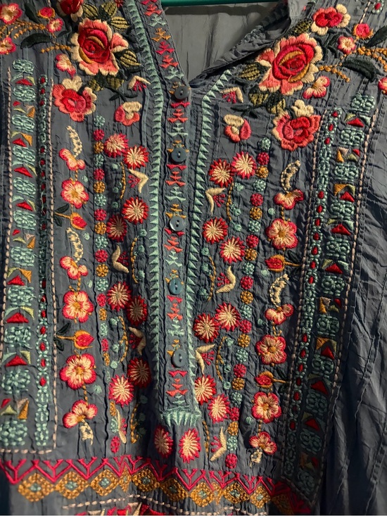 Johnny Was Tops - Johnny Was  large blue embroidered tunic